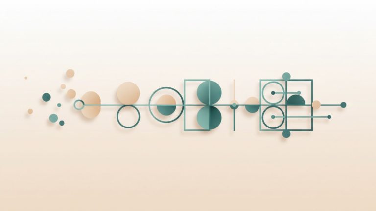 A minimalist illustration of simple geometric shapes gradually organizing into a clear structure, symbolizing mental models for everyday decisions.