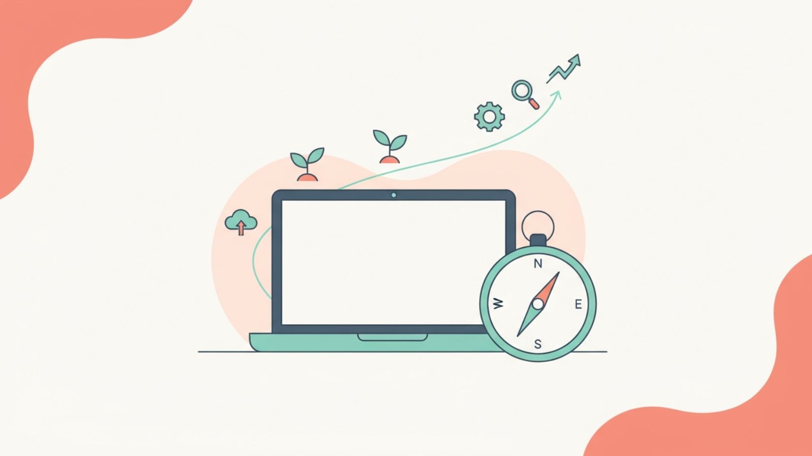 Minimal illustration hinting at ethical online business building, compass and trail.
