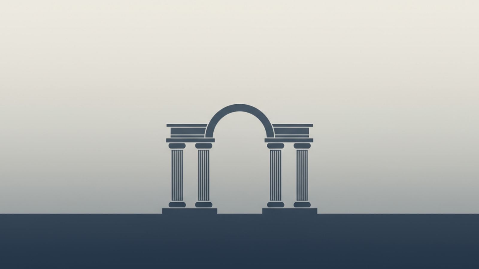 A minimalist illustration of stable geometric pillars symbolizing the foundations and resilience of democracy in the modern West.