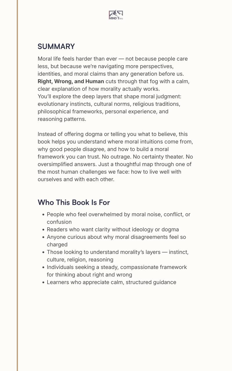 Back cover of the Mind Treks morality ebook, summarizing the Trek and who it’s for