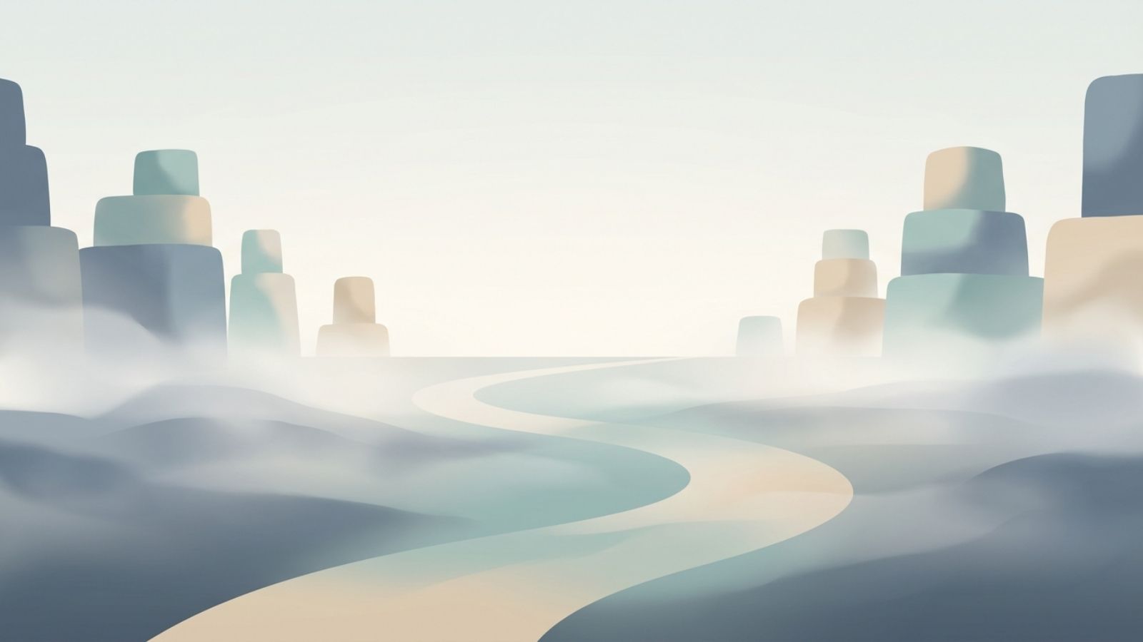 A calm, minimal landscape illustration with a soft path emerging from fog, symbolizing clarity in understanding morality.