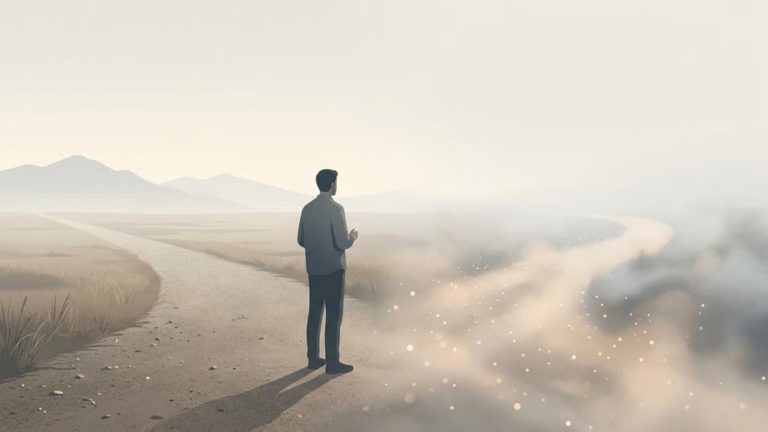 A thoughtful illustration showing a person choosing between a grounded, realistic path and a vague, uncertain one, symbolizing what the Law of Attraction gets right and where it often goes wrong.