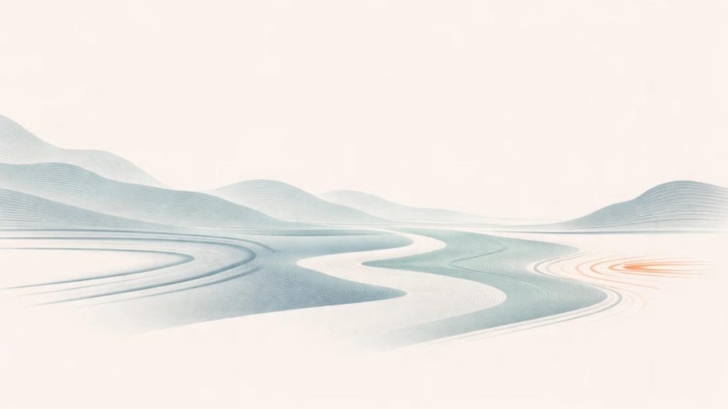 Abstract landscape illustration showing stress, anxiety, and panic as different terrain patterns and signal disturbances