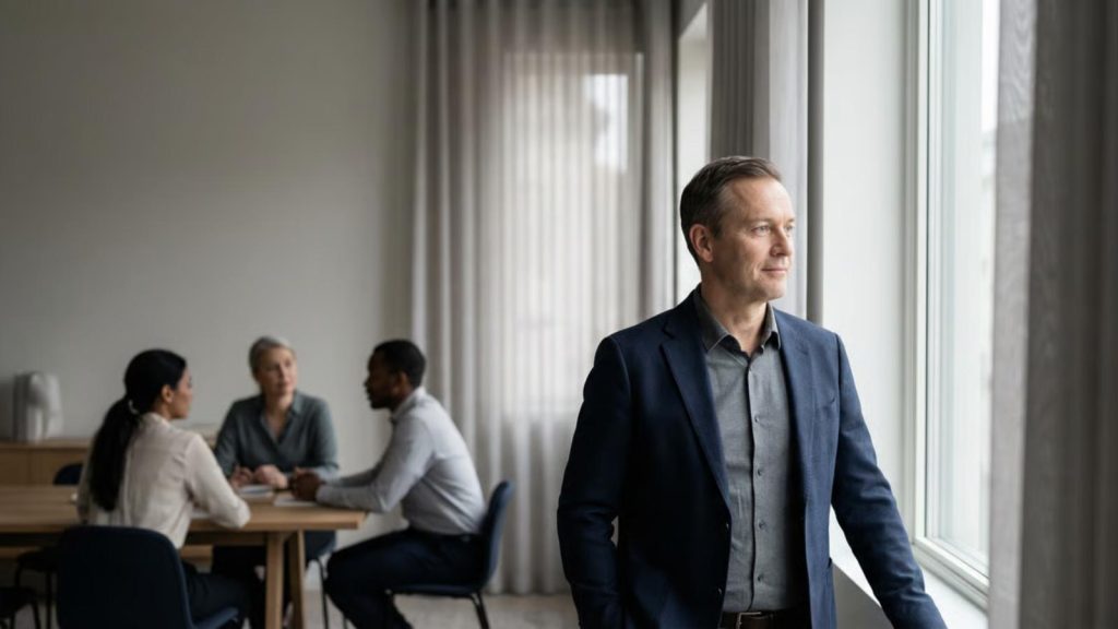 A calm team leader setting clear boundaries at work to address employee behavior and protect team outcomes